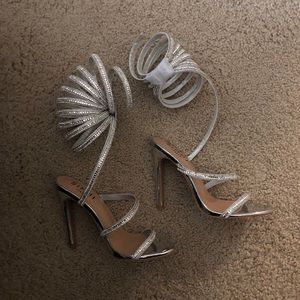 SIMMI SHOES Silver diamante spiral heels